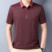 冰丝衫 短夏新男士 922商务条休闲时年尚纹青中男装 恤H24 桑蚕丝袖