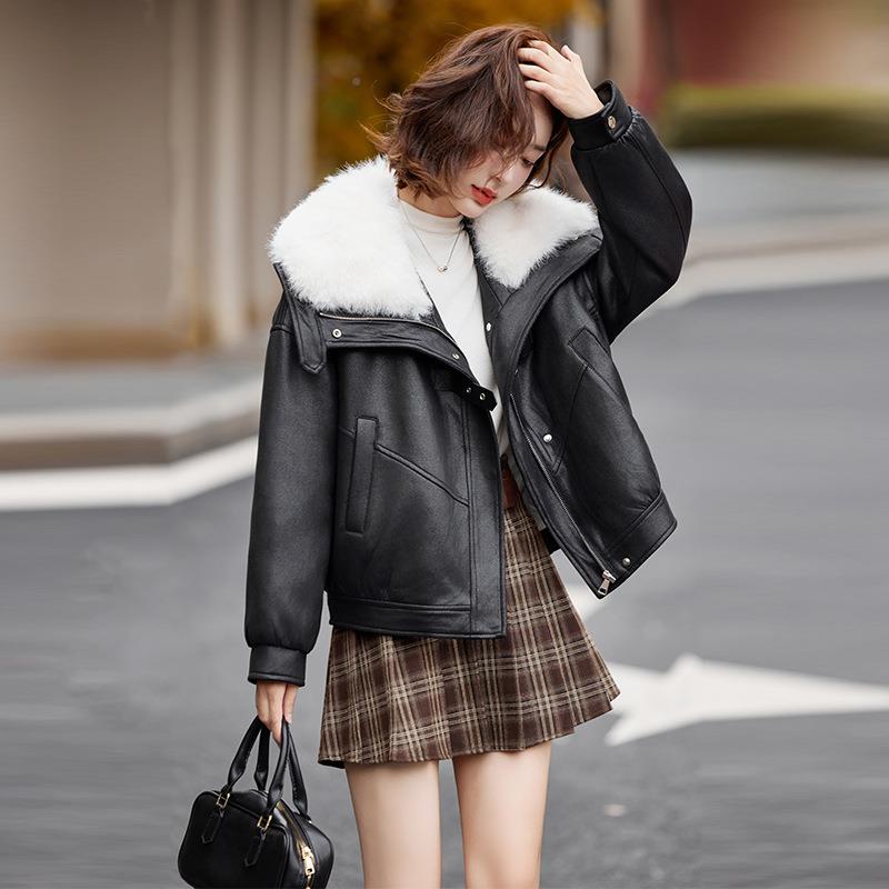 秋新款套女韩版8机车皮毛一体大毛领鸭HJ8813绒内胆冬保暖羽绒服H