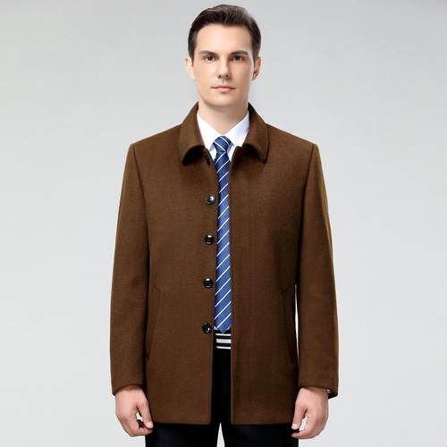 短羊绒大衣男款夹中老年冬季爸爸宽松毛呢子1918-WL克保暖外秋套