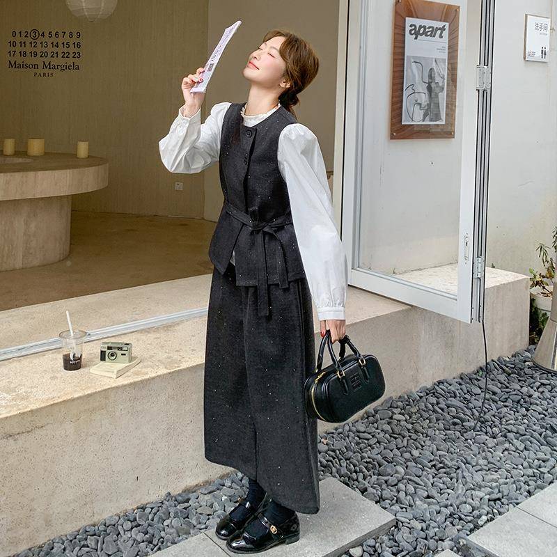 灰色C239-H51韩系质设计感马甲套装衬女2025秋季新款尚衫阔腿裤三