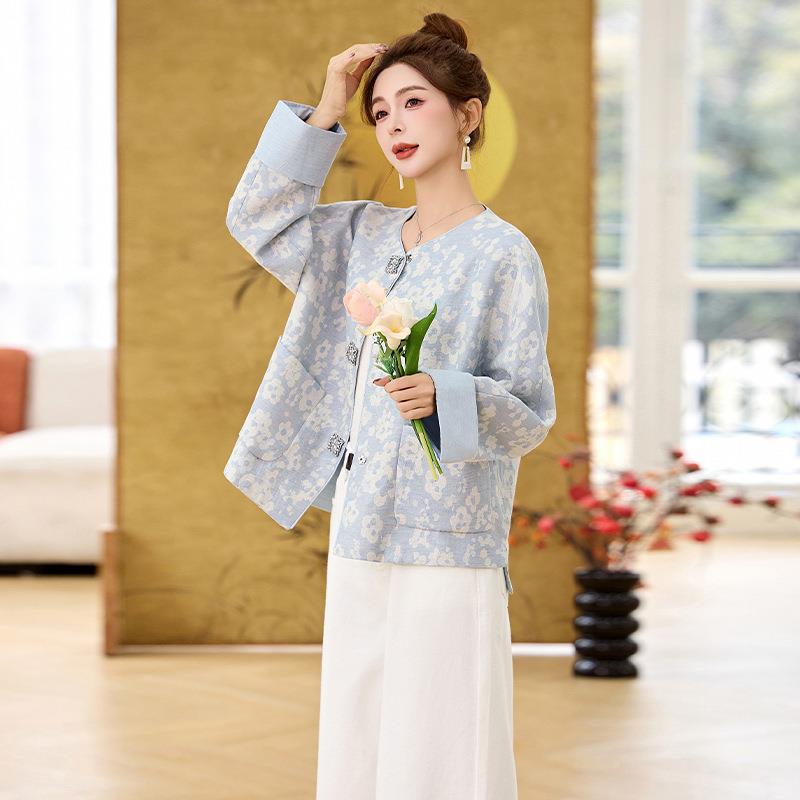 202上2年春季新款女装气质HE5005-0圆提花衣新中领式国风时外尚套