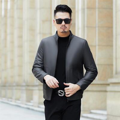 海山宁真短8011-C皮皮男衣士羊皮秋季款立领皮夹克中年商务外套爸