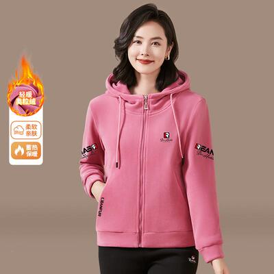 品牌厚加卫衣女秋冬新款双绒面加GVL开衫外套连帽印休闲上衣花潮