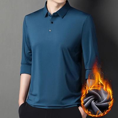 男士加绒休长袖恤新款秋冬商务闲高295-II端无纯烫色百搭免痕体恤