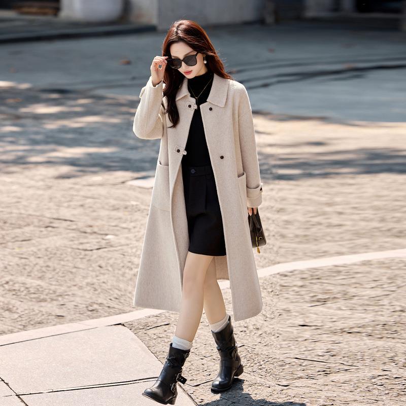 双面羊毛大衣女2025秋毛冬新款长款毛呢衣宽GT8112-0松呢外羊套 G