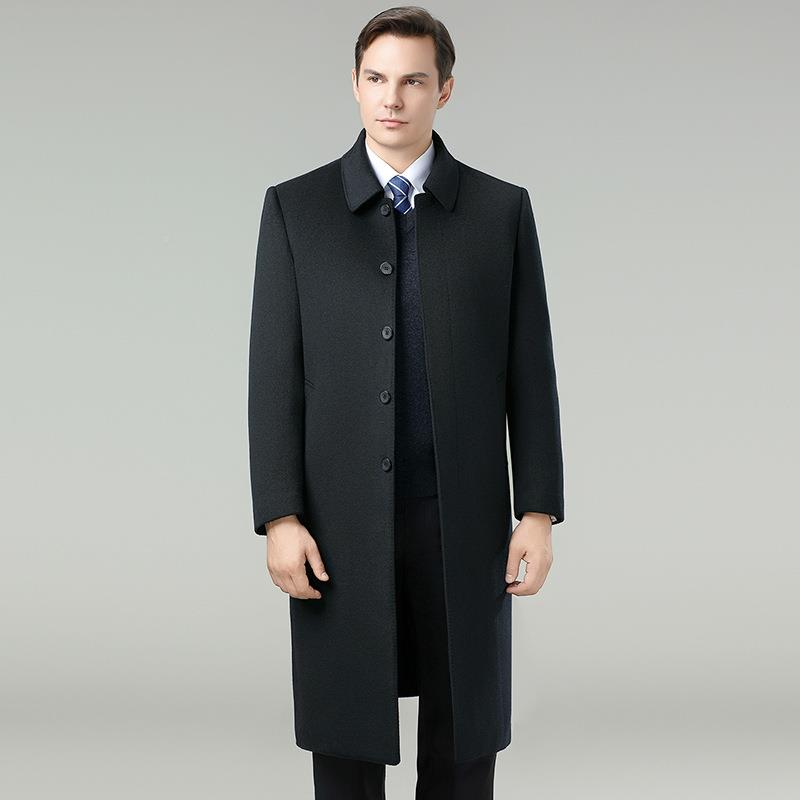 冬季轻双面呢羊A8520-C-毛可大衣男中保暖羽绒内胆缷年奢爸爸长款