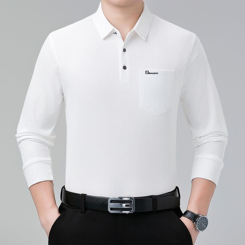 中o年男士长t恤2022506-LL5秋季新款上衣老年爸爸装丝光棉中长袖p