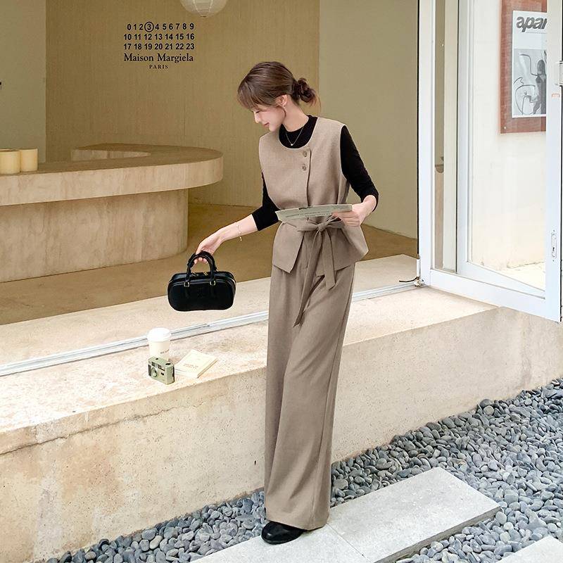 卡其色今2年爆款套装女秋025新款法计感马式甲直筒B005-603休闲裤