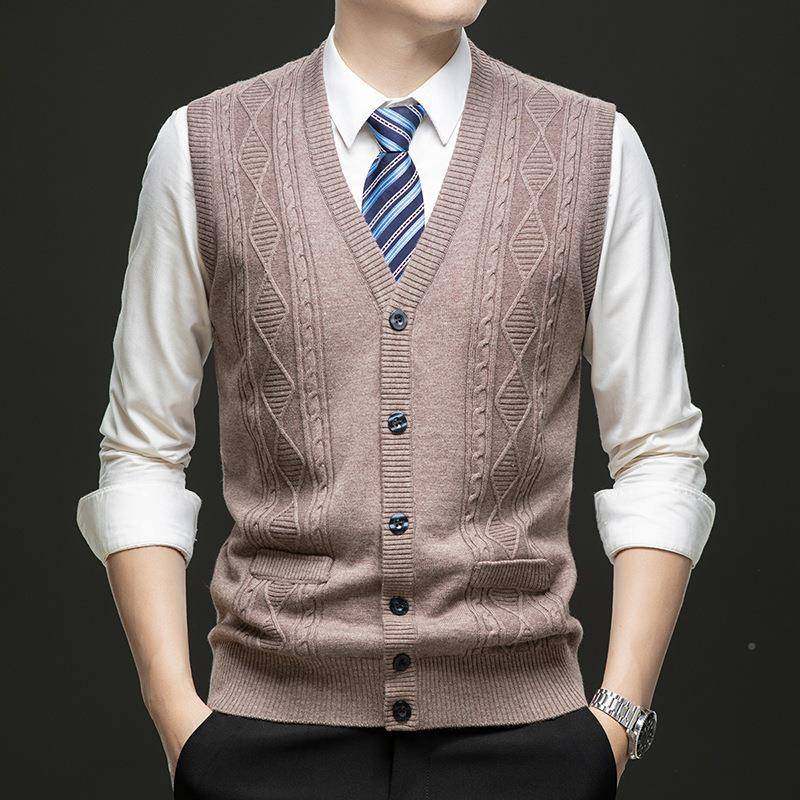 时尚山男绒士背心冬季81K07-TB绒款加厚马甲羊毛坎肩毛衣V领针织