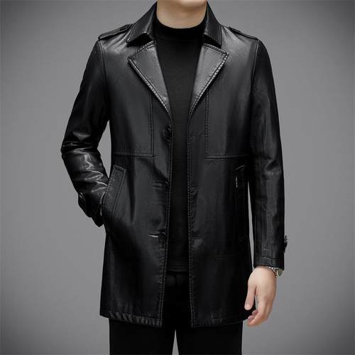 冬季新款时尚闲加绒中长皮衣款外套男士西SK20-PP装领休气秋质皮