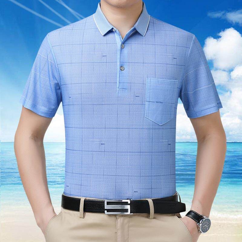 品男士短袖恤桑A809-XL牌蚕丝夏季领真丝爸爸翻装高半档截袖衫