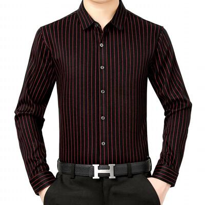 春闲秋新款丝光棉长9912-LL袖衬厚中衫加条纹翻领青年时尚休修身