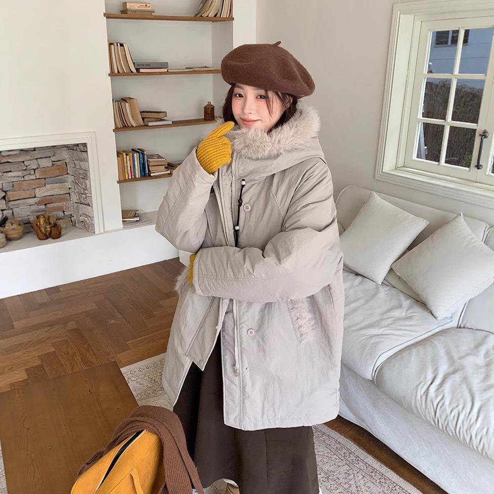 正2品撤柜韩中长款棉服025季新款版80—509宽松羽绒棉衣加绒棉袄