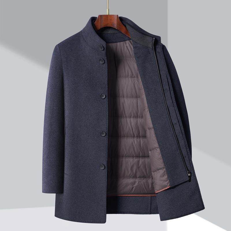 爸冬季双面羊绒大衣中年男士两11518-PP件套加羽绒内羊毛呢厚外胆