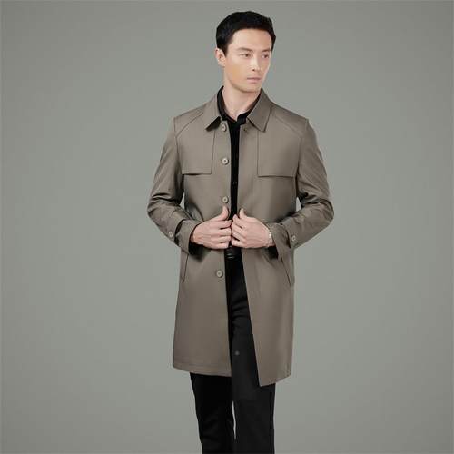 高级衫感中年男纯士风衣秋夹新品中长2025-KJ款色休闲外套宽松克