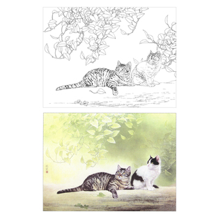 国画工笔画打印白描底稿横幅动物小猫初学者临摹勾线过稿上色练习