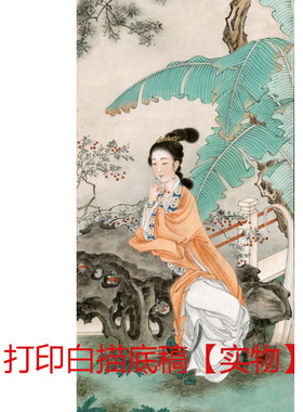 工笔画国画人物竖幅四尺宣纸diy