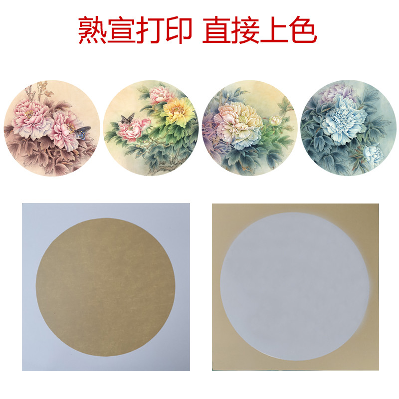国画底稿白描线稿熟宣卡纸牡丹直接上色圆形花鸟初学者临摹练习