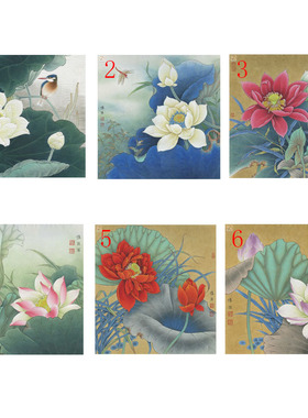 工笔画打印白描底稿6幅可单选斗方荷花图初学者临摹练习线稿上色