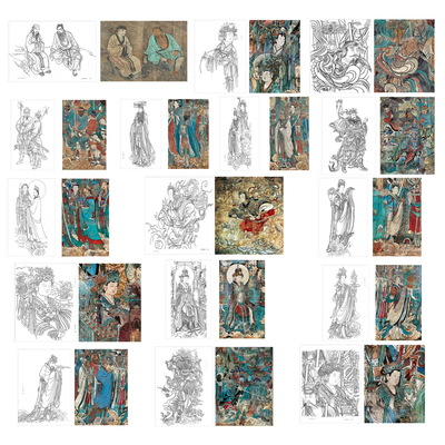 国画工笔画打印白描底稿永乐宫人物初学者临摹勾线上色练习