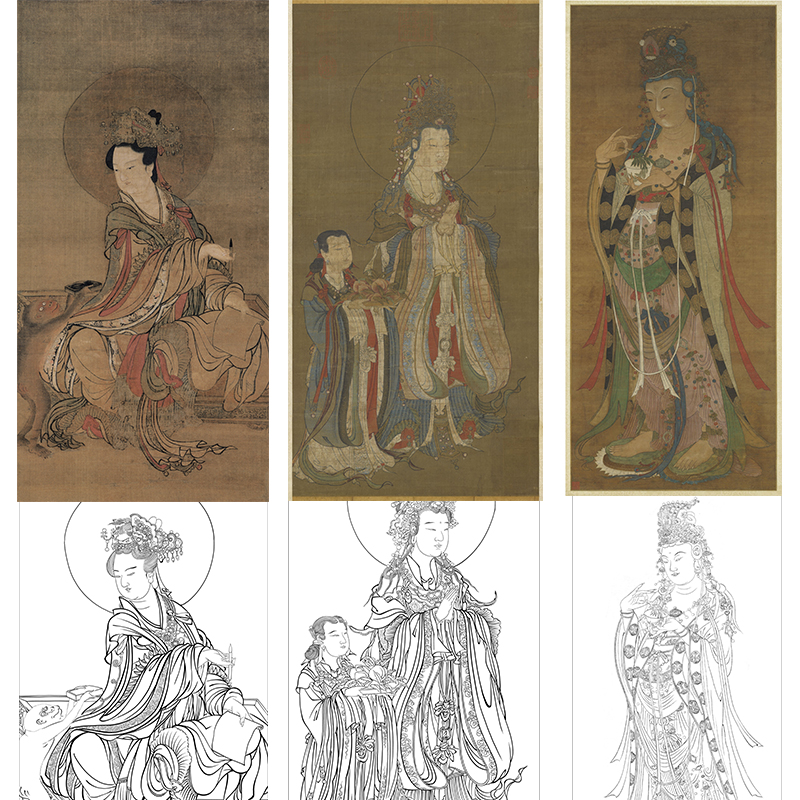 工笔画打印白描底稿竖幅晨星图人物佛像初学者临摹反复使用