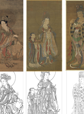 工笔画打印白描底稿竖幅晨星图人物佛像初学者临摹反复使用