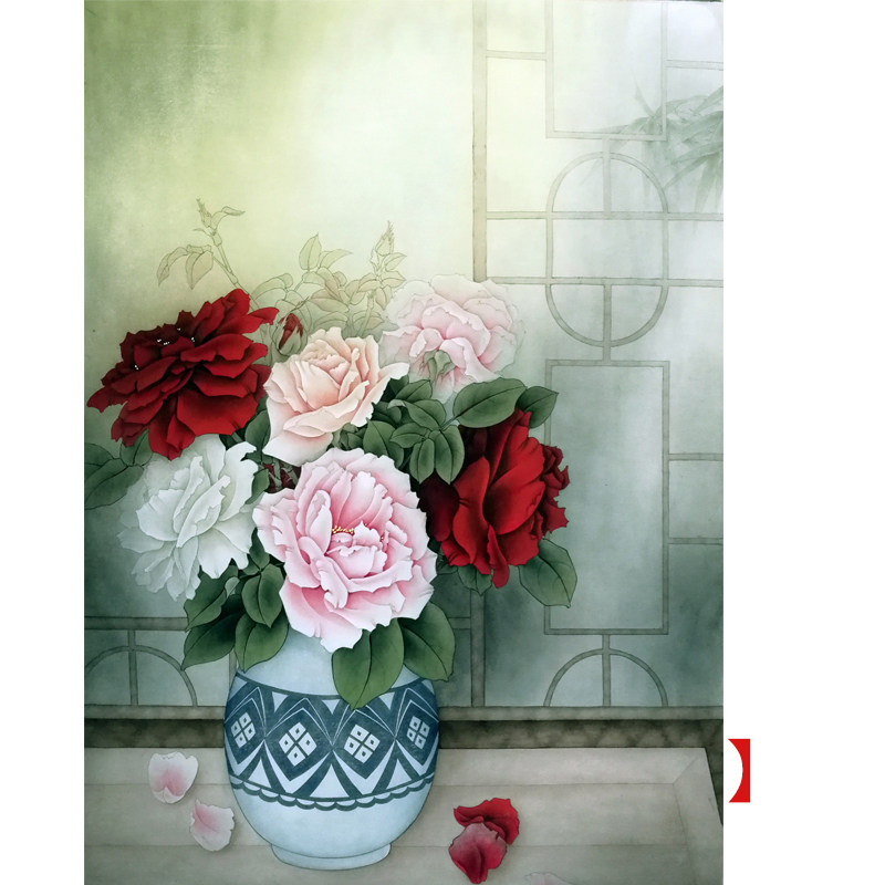 工笔画打印白描底稿竖幅月季花瓶初学者临摹宣纸过稿勾线练习,家居饰品,国画,淘宝优惠券,粉丝福利购,淘宝优惠卷