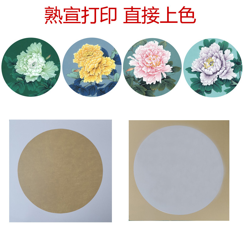 国画底稿白描线稿熟宣卡纸牡丹直接上色圆形花鸟初学者临摹练习