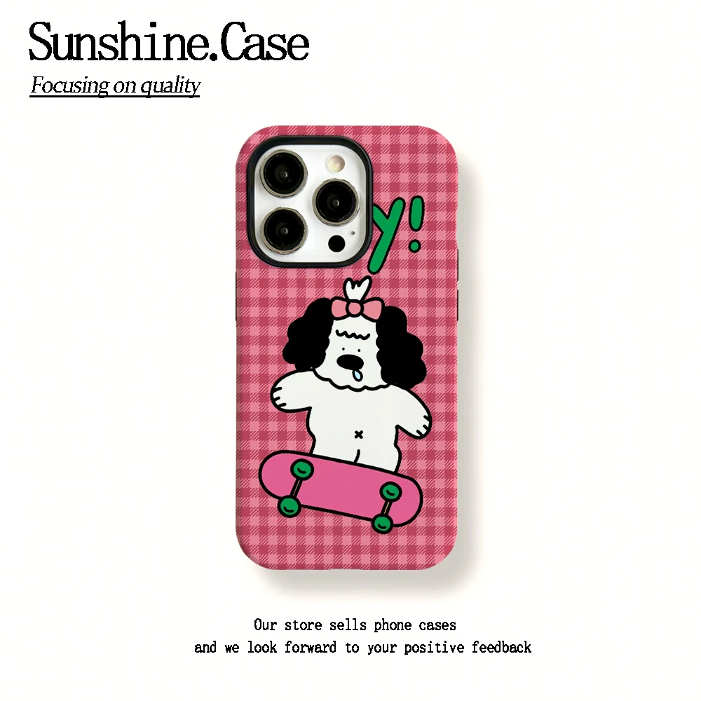 格纹滑板小狗磨砂菲林手机壳