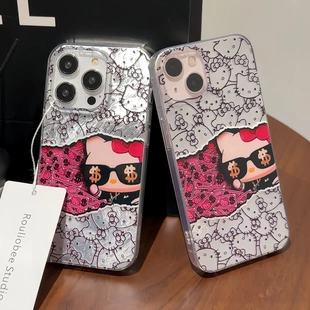 70女 Kitty猫满屏金钱手机壳适用iPhone16新款 14软壳红米K60 趣味美元 15promax高级感小米13 苹果11