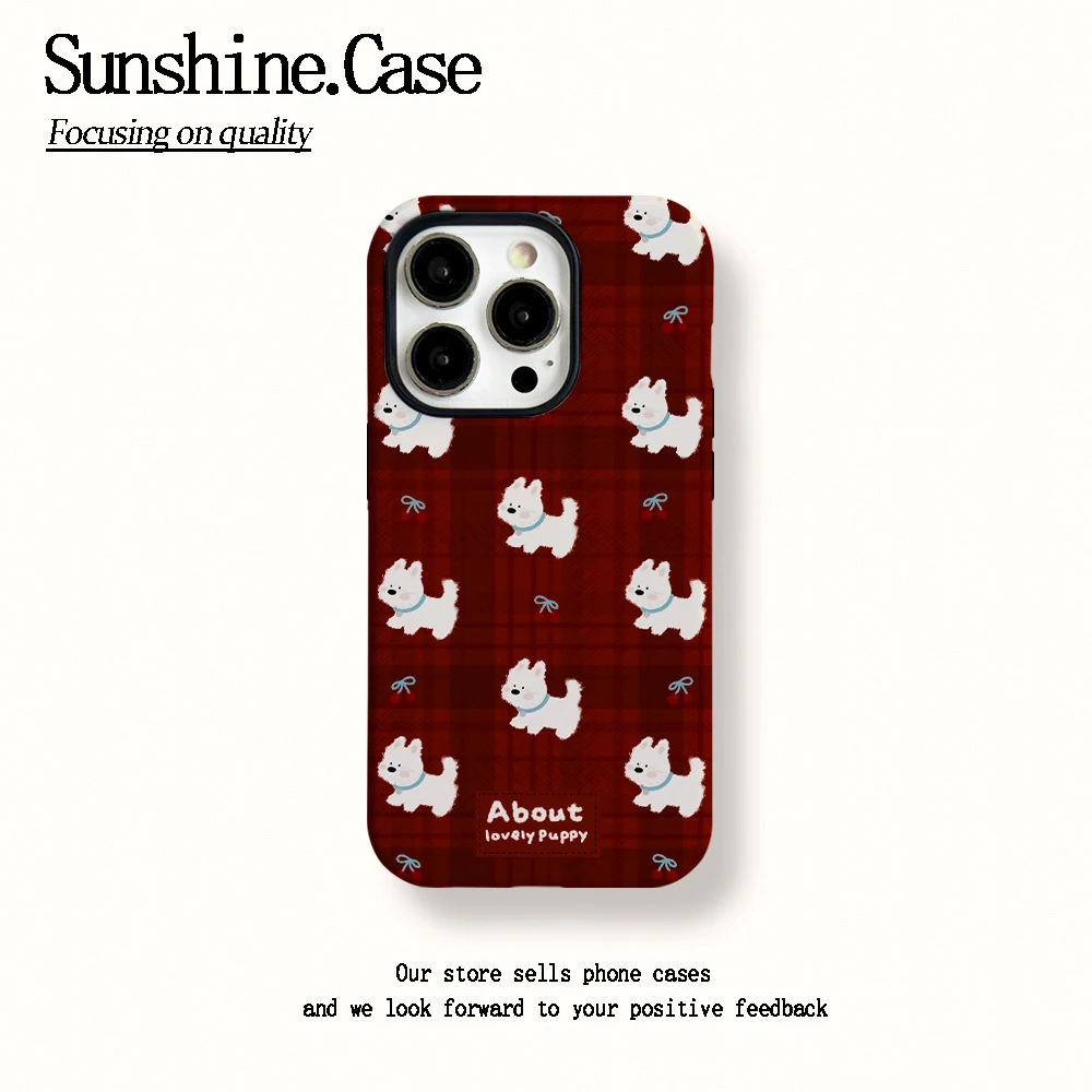 创意满屏樱桃小狗适用iPhone16/15promax大孔手机壳情侣苹果11/12/13/14Pro卡通可爱华为Mate60/70Pro防摔硬