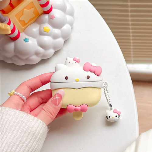 卡通可爱雪糕筒蝴蝶小猫适用于AirPods4耳机套苹果AirPods Pro二代保护套AirPods3软胶无线蓝牙保护套