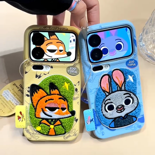 红米K80pro可爱note14pro 13新款 卡通findX9刺绣IPhone17软壳 适用小米17promax朱迪尼克情侣手机壳小米15