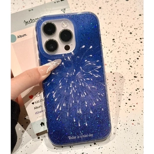闪粉克兰因蓝烟花手机壳适用iPhone16个性创意苹果15promax小众不撞壳14plus少女心13Pro防摔12软壳11大孔软