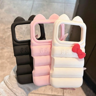 卡通立体猫耳蝴蝶结羽绒服适用iphone17promax手机壳苹果17pro硅胶16promax全包15个性14创意13防摔15pro新17