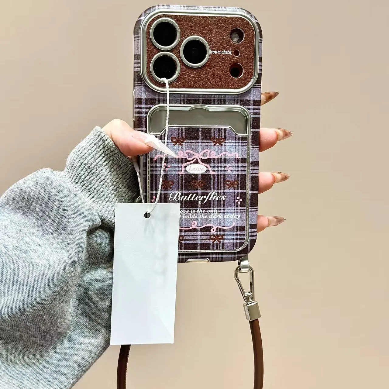 小众ins格纹蝴蝶结大视窗挂绳卡包壳适用iPhone17PROMAX手机壳小众复古风苹果16PRO韩系15plus全包13保护套,3C数码配件,手机保护套/壳,淘宝优惠券,粉丝福利购,淘宝优惠卷