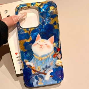 水墨招财猫手机壳适用iPhone16趣味苹果15promax创意12 14Pro高级感华为Mate40 70Pro情侣Pura70软