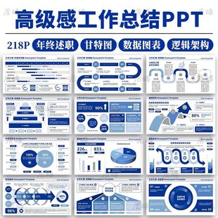 高级感年终工作总结转正述职报告甘特图逻辑架构数据图表ppt模板