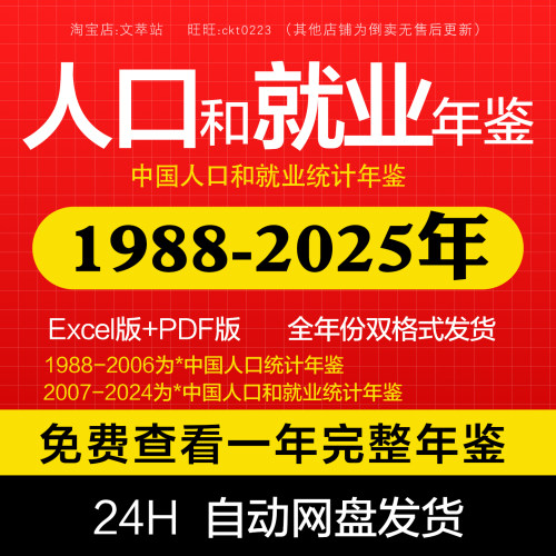 【更新2025】中国人口和就业统计年鉴1988-2025年EXCEL版PDF数据