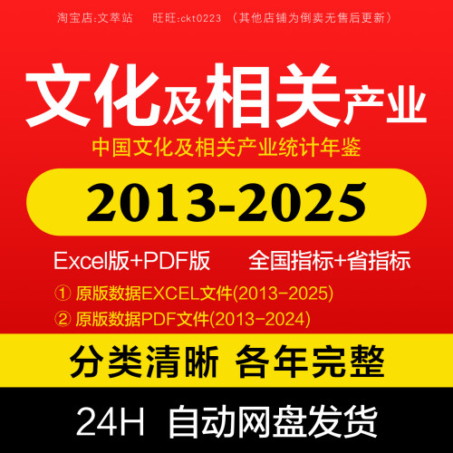 【新2025】中国文化及相关产业统计年鉴 2013-2025 PDF EXCEL数据
