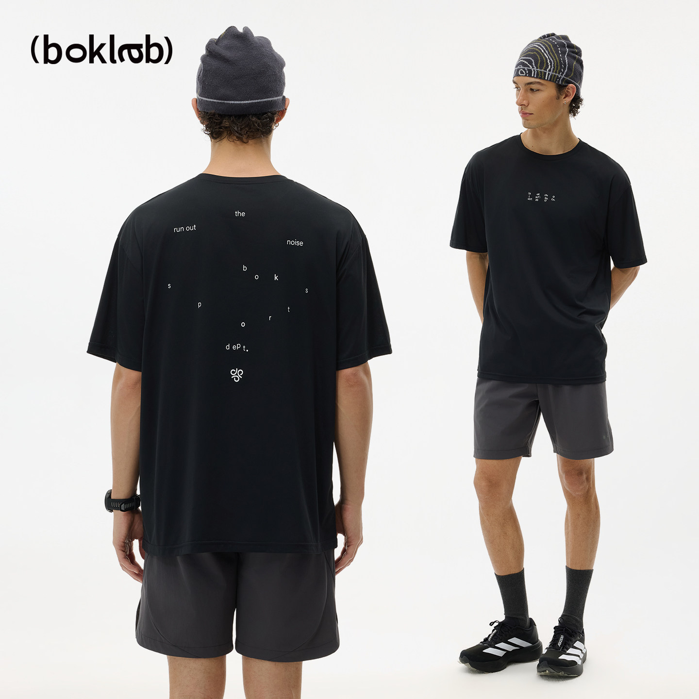BOKLAB跑掉噪音印花跑步健身运动速干圆领短袖男宽松马拉松T恤夏