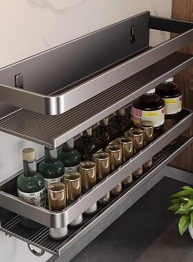 枪灰调味料架壁挂免打孔20cm25长35小尺寸小型窄厨房置物架太空铝