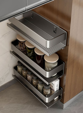 枪灰调味料架壁挂免打孔20cm25长35小尺寸小型窄厨房置物架太空铝