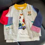 开衫 日系儿童春秋新款 无袖 男女童卡通麻子熊刺绣马甲拉链衫 马甲