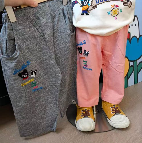 26日系夏季新款童装 潮牌高定童装满绣DB小狗薄款竹节棉儿童9分裤