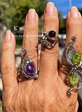 西班牙纯手工编织天然石头橄榄石设计师款  蝴蝶戒指