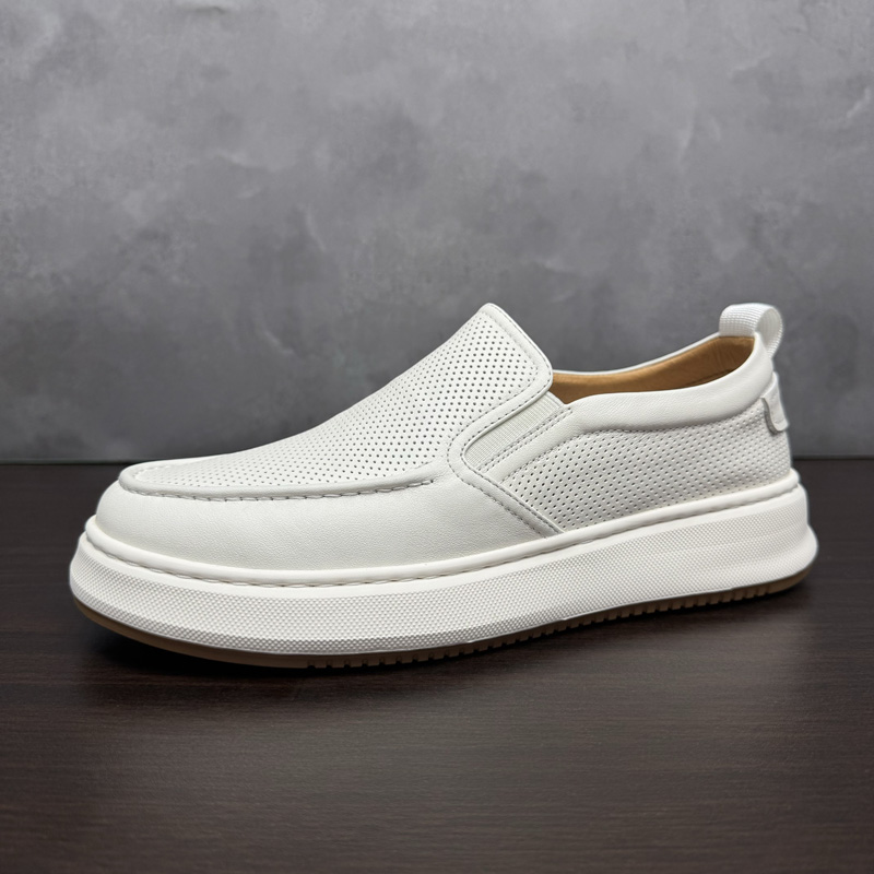 白色一脚蹬透气乐福鞋2025新款头层牛皮男鞋懒人百搭软底男板鞋潮