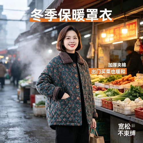 小个子罩衣可外穿洋气年轻款冬季加绒加厚时尚棉衣家用厨房工作服
