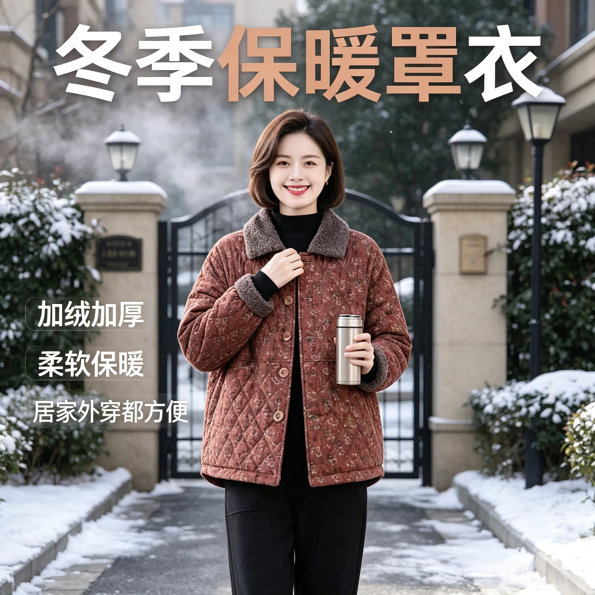 小个子罩衣可外穿洋气年轻款冬季加绒加厚厨房外套家用工作服短款