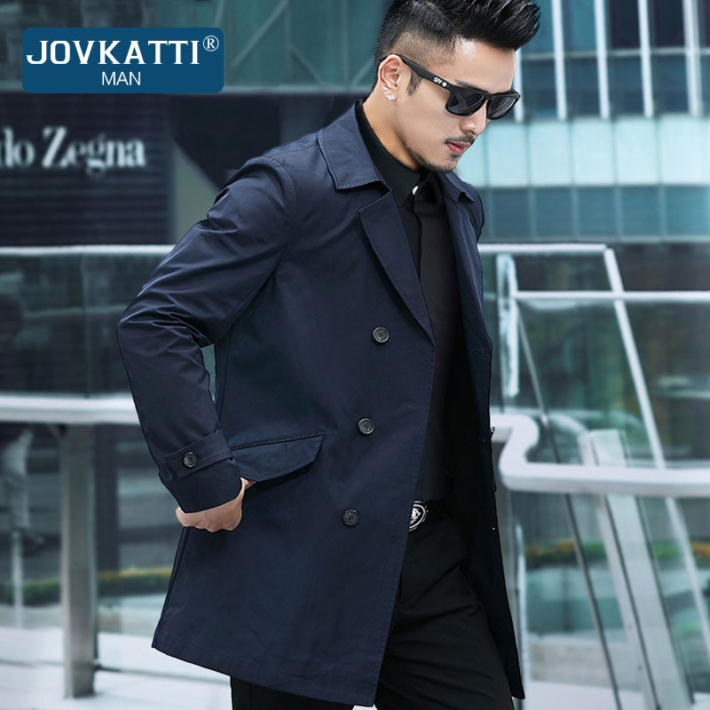 JOVKATTI中长版风衣男2025春秋新款商务通勤休闲男士双排扣外套潮
